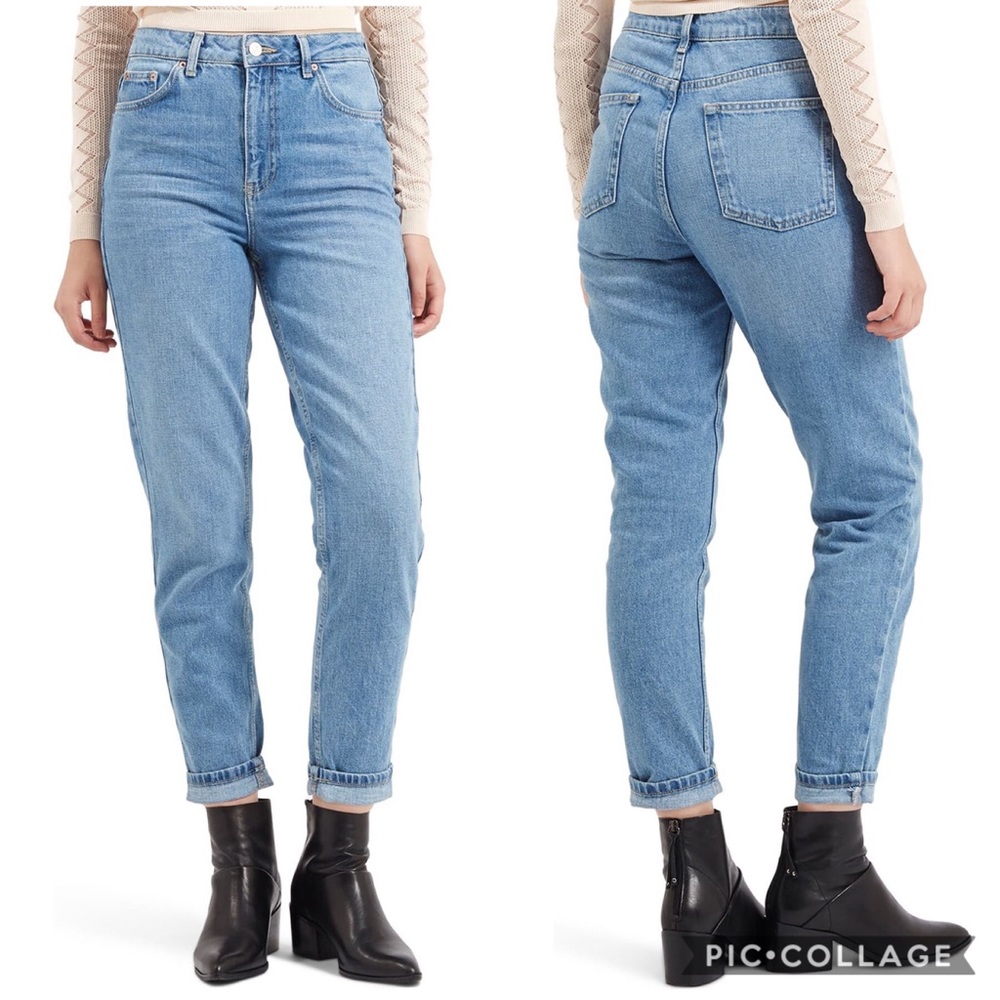 Topshop Light Wash High Rise Mom Jeans